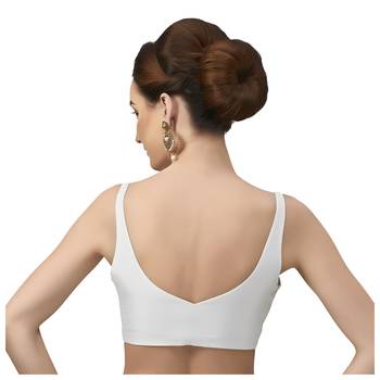White Silk Sleeveless Saree Blouse with V Neckline 2