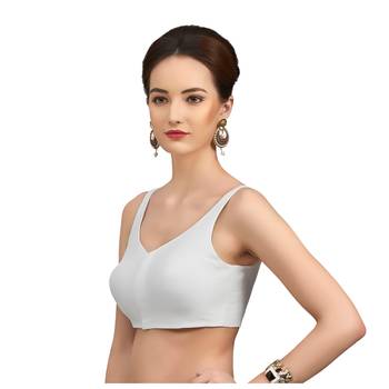 White Silk Sleeveless Saree Blouse with V Neckline 4