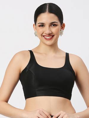 Black Silk Sleeveless Saree Blouse with U Neckline 1