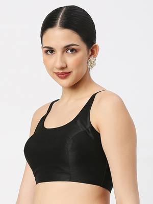 Black Silk Sleeveless Saree Blouse with U Neckline 2