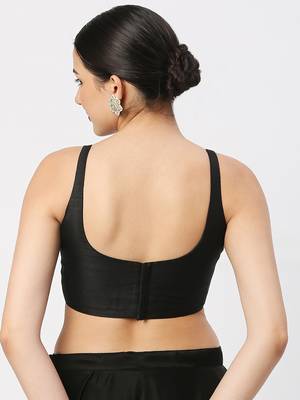 Black Silk Sleeveless Saree Blouse with U Neckline 4