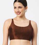 Brown Silk Sleeveless Saree Blouse with U Neckline