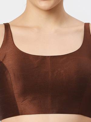 Brown Silk Sleeveless Saree Blouse with U Neckline 5