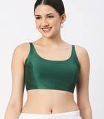 Dark Green Silk Sleeveless Saree Blouse with U Neckline