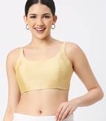 Gold Silk Sleeveless Saree Blouse with U Neckline