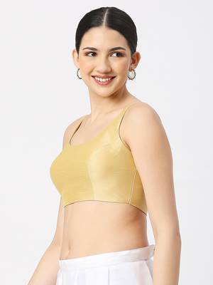 Gold Silk Sleeveless Saree Blouse with U Neckline 2