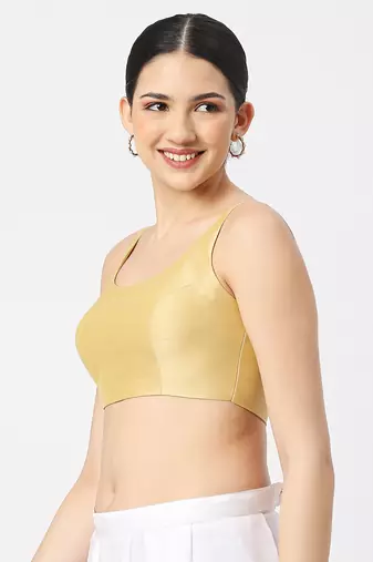 Gold Silk Sleeveless Saree Blouse with U Neckline