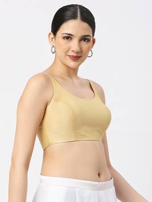 Gold Silk Sleeveless Saree Blouse with U Neckline 3