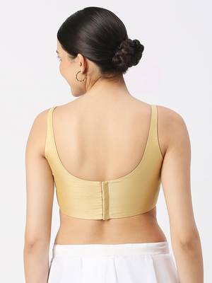 Gold Silk Sleeveless Saree Blouse with U Neckline 4