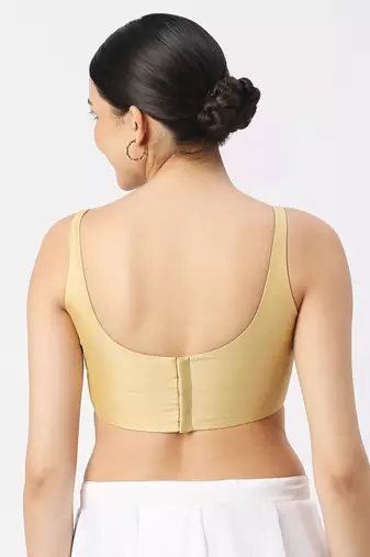 Gold Silk Sleeveless Saree Blouse with U Neckline