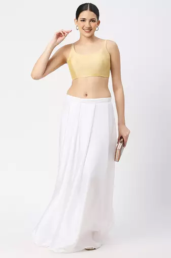 Gold Silk Sleeveless Saree Blouse with U Neckline