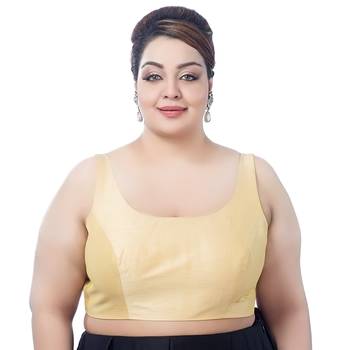 Gold Silk Sleeveless Saree Blouse with U Neckline 1