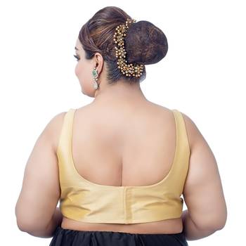 Gold Silk Sleeveless Saree Blouse with U Neckline 3