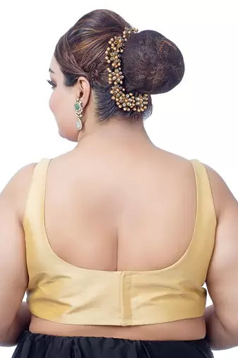 Gold Silk Sleeveless Saree Blouse with U Neckline