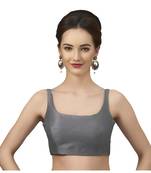 Grey Silk Sleeveless Saree Blouse with U Neckline