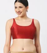 Maroon Silk Sleeveless Saree Blouse with U Neckline