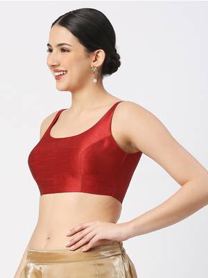 Maroon Silk Sleeveless Saree Blouse with U Neckline 2