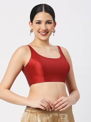 Maroon Silk Sleeveless Saree Blouse with U Neckline 3