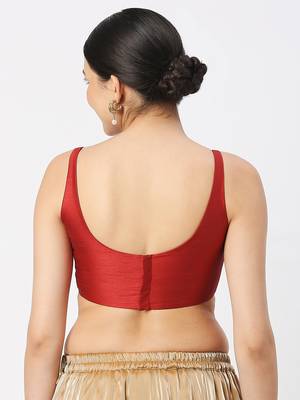 Maroon Silk Sleeveless Saree Blouse with U Neckline 4