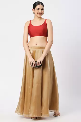 Maroon Silk Sleeveless Saree Blouse with U Neckline