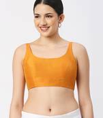 Mustard Silk Sleeveless Saree Blouse with U Neckline