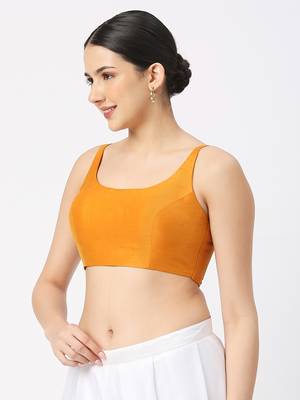 Mustard Silk Sleeveless Saree Blouse with U Neckline 2