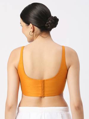 Mustard Silk Sleeveless Saree Blouse with U Neckline 4
