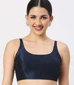 Navy Blue Silk Sleeveless Saree Blouse with U Neckline