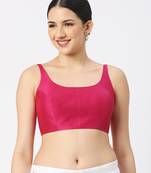 Rani Pink Silk Sleeveless Saree Blouse with U Neckline