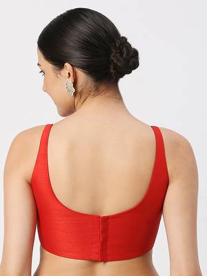 Red Silk Sleeveless Saree Blouse with U Neckline 3
