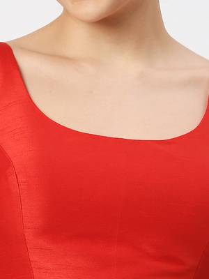 Red Silk Sleeveless Saree Blouse with U Neckline 4
