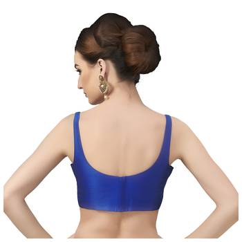 Royal Blue Silk Sleeveless Saree Blouse with U Neckline 2