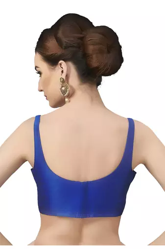 Royal Blue Silk Sleeveless Saree Blouse with U Neckline