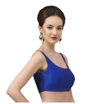 Royal Blue Silk Sleeveless Saree Blouse with U Neckline 3