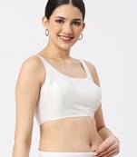 White Silk Sleeveless Saree Blouse with U Neckline