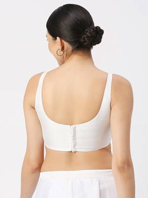 White Silk Sleeveless Saree Blouse with U Neckline 3