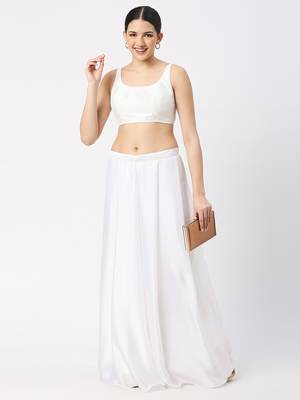 White Silk Sleeveless Saree Blouse with U Neckline 5