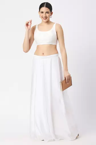 White Silk Sleeveless Saree Blouse with U Neckline