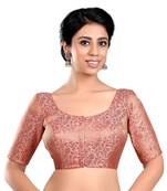 Peach Floral Print U Neck Half Sleeves Readymade Saree Blouse