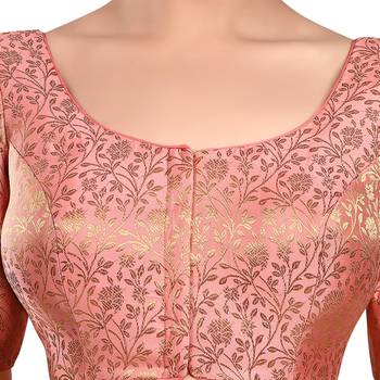 Peach Floral Print U Neck Half Sleeves Readymade Saree Blouse 5