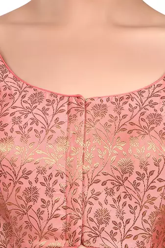 Peach Floral Print U Neck Half Sleeves Readymade Saree Blouse