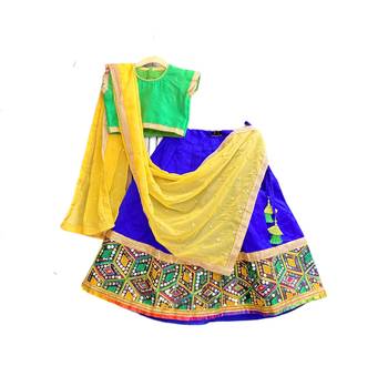 Aglare Brocade ,cotton ethnic Lehenga choli for small girls,Girls,Baby girls,kids.Green Blue 4