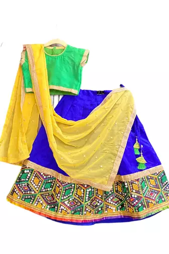 Aglare Brocade ,cotton ethnic Lehenga choli for small girls,Girls,Baby girls,kids.Green Blue