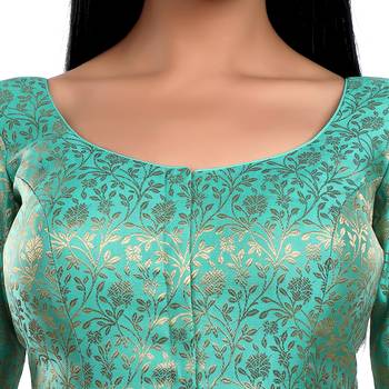 Pista Green Floral Print U Neck Half Sleeves Readymade Saree Blouse 5
