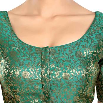 Rama Green Floral Print U Neck Half Sleeves Readymade Saree Blouse 5