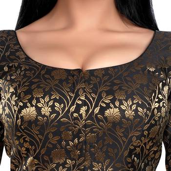 Black Floral Print U Neck Half Sleeves Readymade Saree Blouse 5