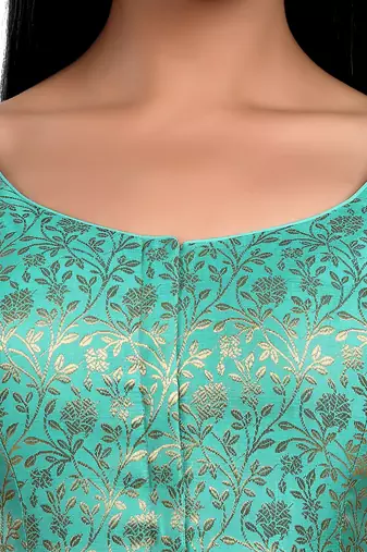 Pista Green Floral Print U Neck Half Sleeves Readymade Saree Blouse
