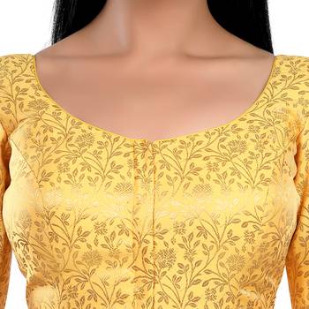Yellow Floral Print U Neck Half Sleeves Readymade Saree Blouse 5
