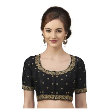 Black Embroidered Brocade Half Sleeves Readymade Saree Blouse 1