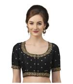 Black Embroidered Brocade Half Sleeves Readymade Saree Blouse